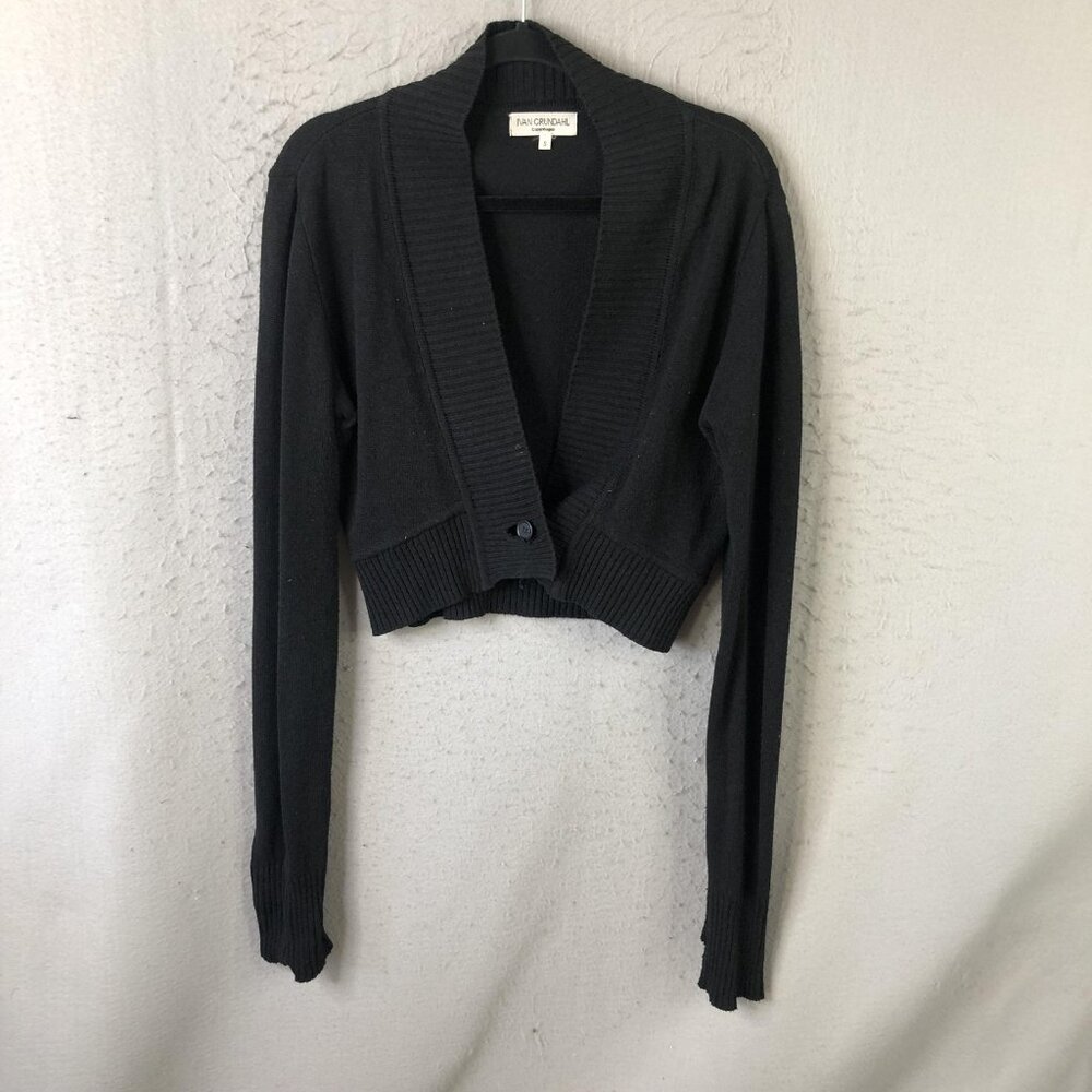 Ivan Grundahl Cardigan Sweater Womens S Black Cropped Button Front Shawl
